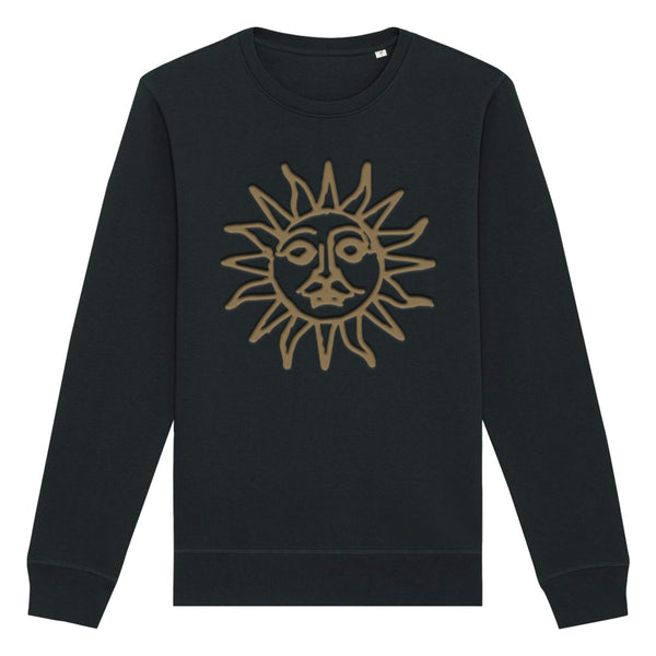 TEARS SUN EMBROIDERED BLACK CREW NECK SWEAT